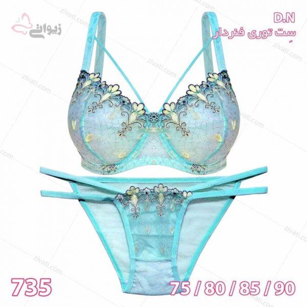 ست لباس زیر فنردار فانتزی توری با شش ماه گارانتی بسته عمده چهار عددی - تصویر 1