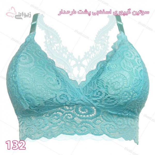 سوتین تک اسفنجی فنردار پشت طرحدار گیپوری کش پهن درجه یک در شش رنگبندی - تصویر 1