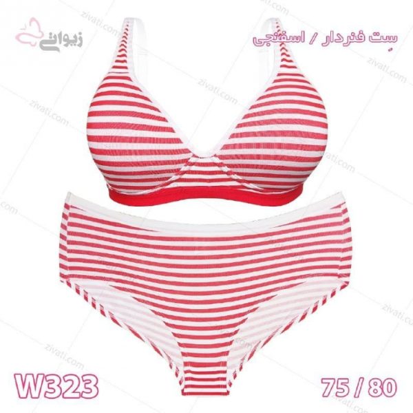 5b4779cb20a9f5eee584abb02de34dd8_l ست شورت سوتین اسفنجی فنردار راهراه درجه یک - تصویر 1