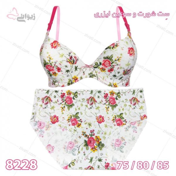 ست شورت سوتین لیزری درجه یک خارجی با طرح گلدار زمینه سفید - تصویر 1