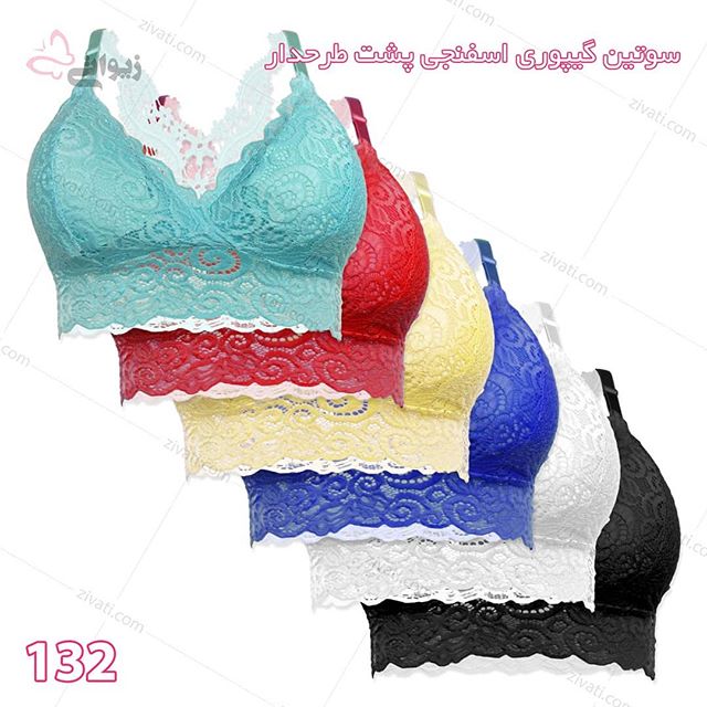 سوتین تک اسفنجی فنردار پشت طرحدار گیپوری کش پهن درجه یک در شش رنگبندی