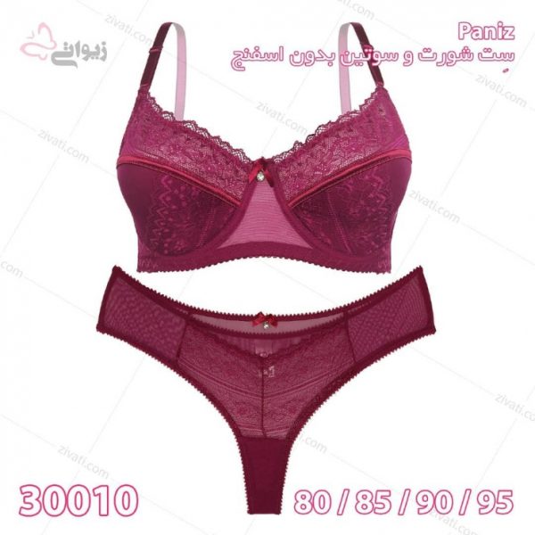 f1d4e083e78ad701c607e6fdb59457a5_l ست لباس زیر بدون اسفنج فنردار Paniz با شورت توری لامبادا - تصویر 1