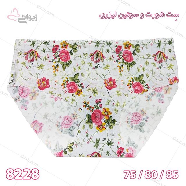 ست شورت سوتین لیزری درجه یک خارجی با طرح گلدار زمینه سفید