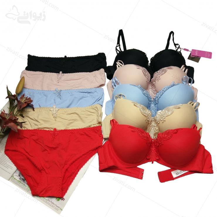 set-angelsaura-k13016-multicolor ست شورت و سوتین کاپ اسفنجی فنردار ساده دانتل دار