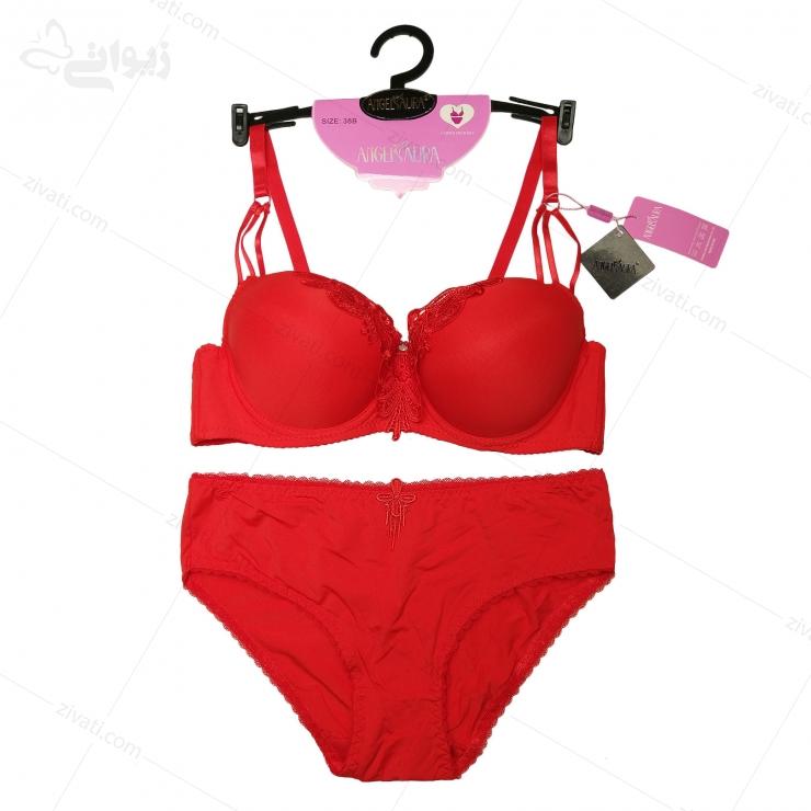 set-angelsaura-k13016-red-front ست شورت و سوتین کاپ اسفنجی فنردار ساده دانتل دار