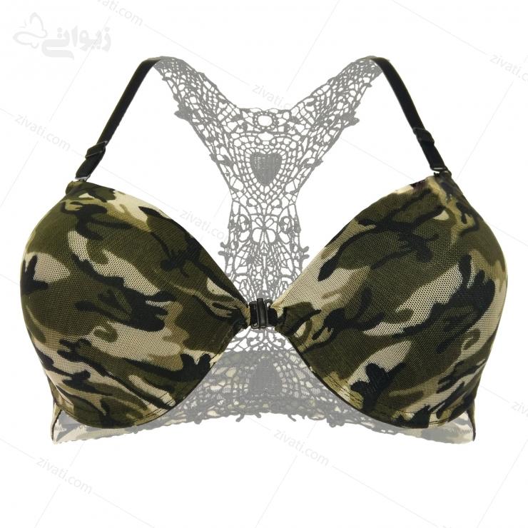 set-bc-198-yellowgreen-bra-front ست لباس زیر زنانه فانتزی ارتشی جلوبازشو پشت طرحدار