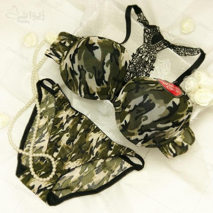 set-bc-198-yellowgreen-design ست لباس زیر زنانه فانتزی ارتشی جلوبازشو پشت طرحدار