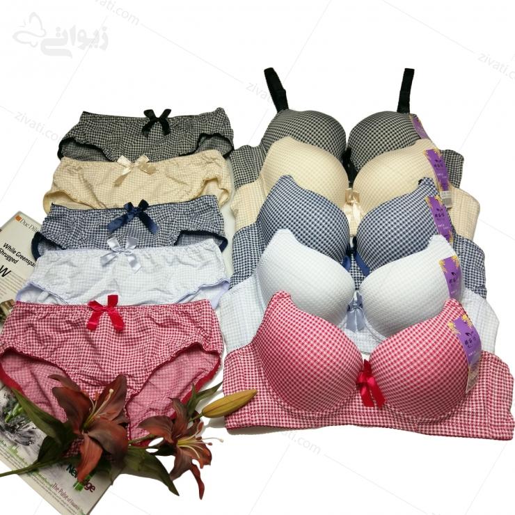 ست شورت و سوتین چهارخانه اسفنجی فنردار زیبا