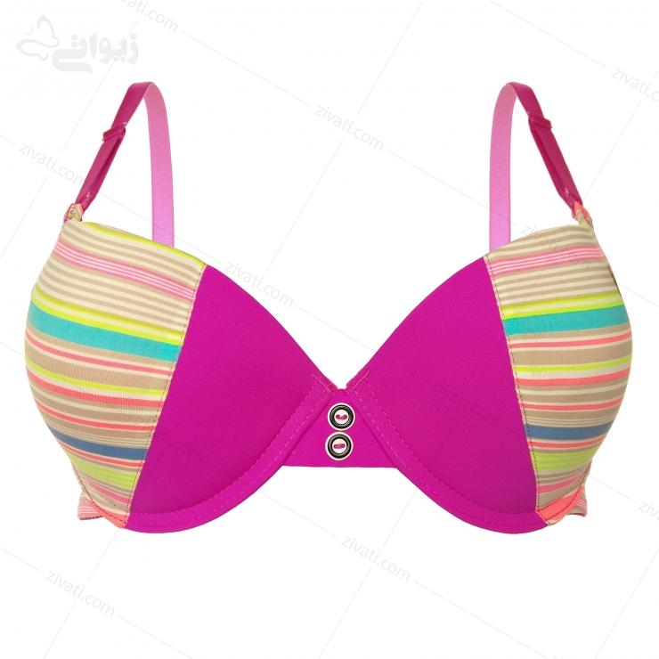 set-chini-601-purple-bra-front ست شورت و سوتین اسنفجی چند رنگ فسفری راه راه جذاب