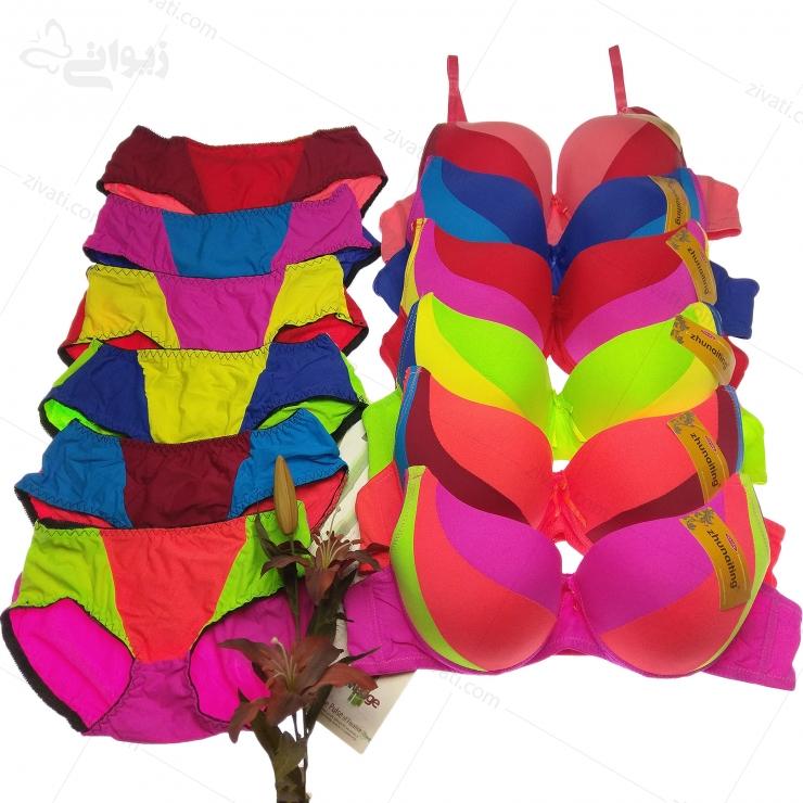 set-chini-8013-multicolor ست شورت و سوتین فانتزی با رنگهای شاد شبرنگ مجلسی سایز بزرگ