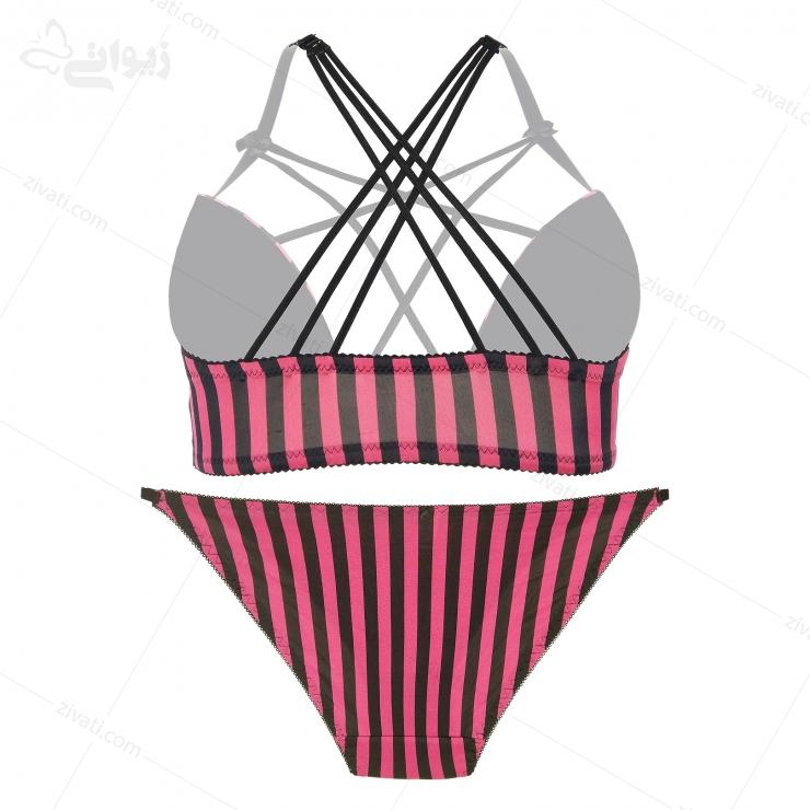 set-chini-q54-2-pink-back ست شورت و سوتین فانتزی بندی سگک از بغل راه راه رنگبندی