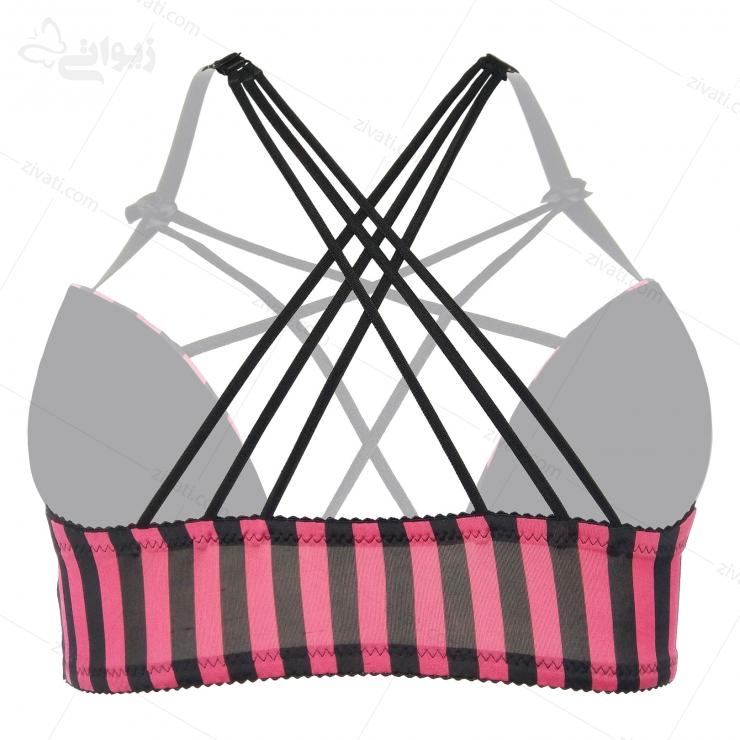 set-chini-q54-2-pink-bra-back ست شورت و سوتین فانتزی بندی سگک از بغل راه راه رنگبندی