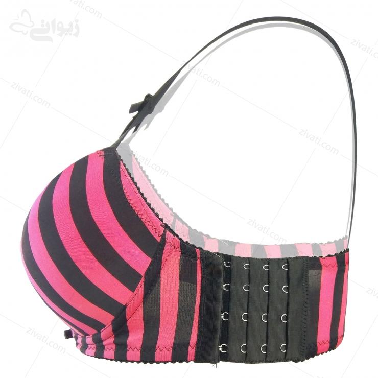 set-chini-q54-2-pink-bra-side ست شورت و سوتین فانتزی بندی سگک از بغل راه راه رنگبندی