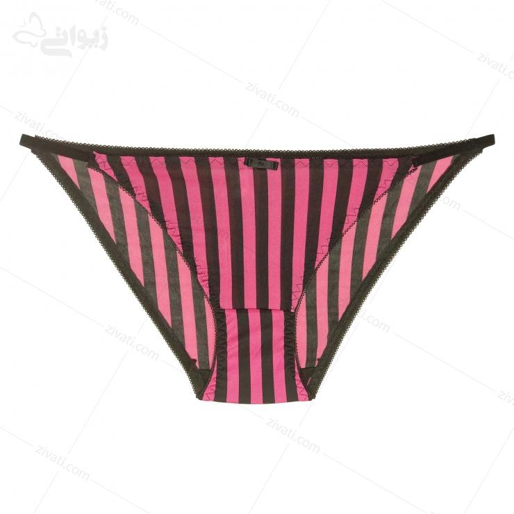set-chini-q54-2-pink-short-front ست شورت و سوتین فانتزی بندی سگک از بغل راه راه رنگبندی