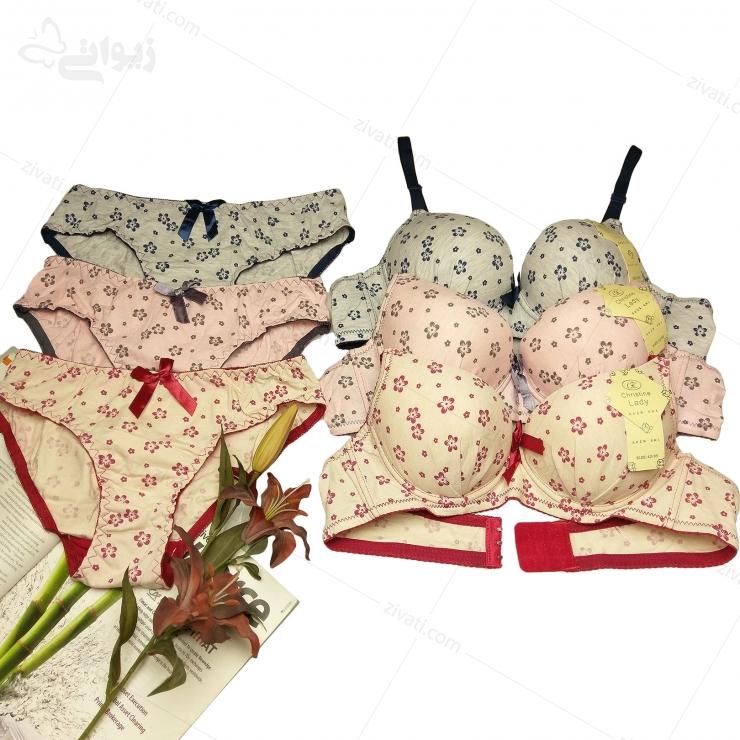 set-cl-301-multicolor ست شورت و سوتین اسفنجی فنردار گلدار جذاب خارجی