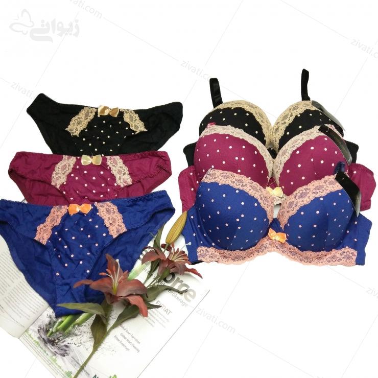 set-cs-805-multicolor ست لباس زیر زنانه خال خالی اسفنجی فنردار