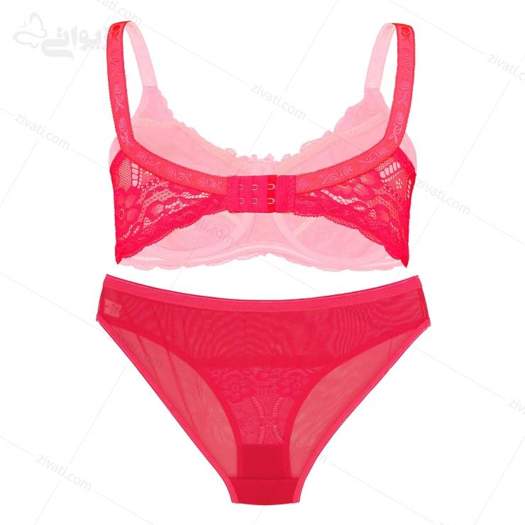 set-dn-6410-sharppink-back ست لباس زیر گیپوری دلنشین ژله دار قرمز فسفری