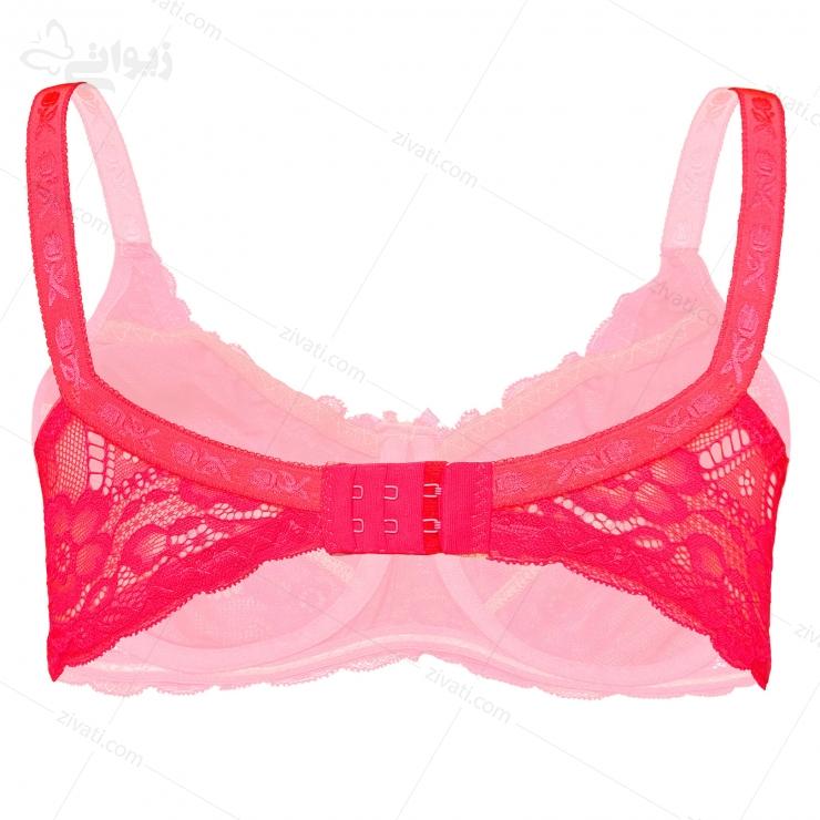 set-dn-6410-sharppink-bra-back ست لباس زیر گیپوری دلنشین ژله دار قرمز فسفری