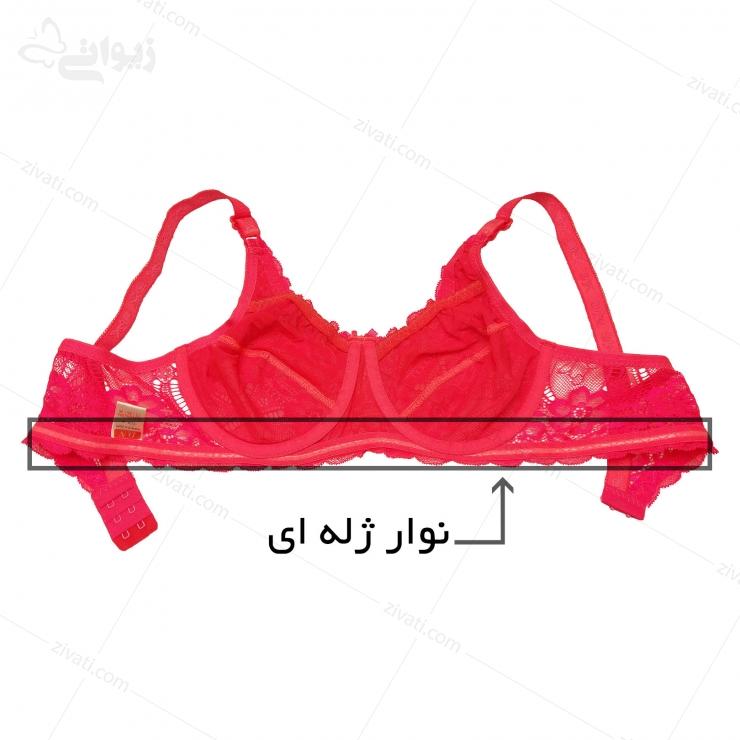 set-dn-6410-sharppink-bra-cup2 ست لباس زیر گیپوری دلنشین ژله دار قرمز فسفری