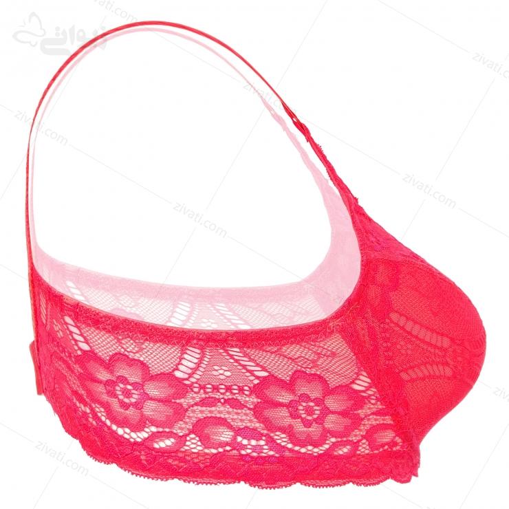 set-dn-6410-sharppink-bra-side ست لباس زیر گیپوری دلنشین ژله دار قرمز فسفری