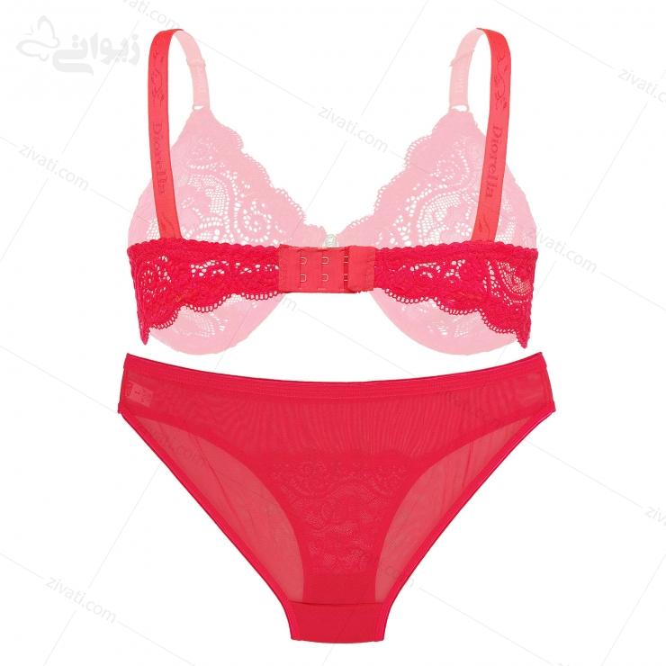 set-dn-875-sharppink-back ست شورت و سوتین گیپوری فنردا بدون اسفنج رنگ قرمز فانتزی دلنشین dn