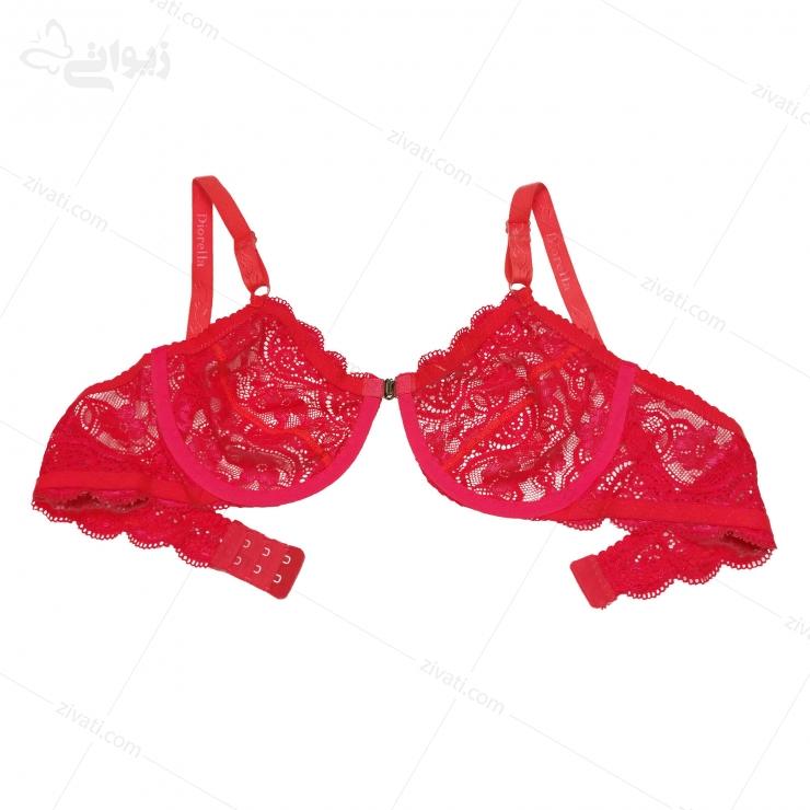 set-dn-875-sharppink-bra-cup ست شورت و سوتین گیپوری فنردا بدون اسفنج رنگ قرمز فانتزی دلنشین dn