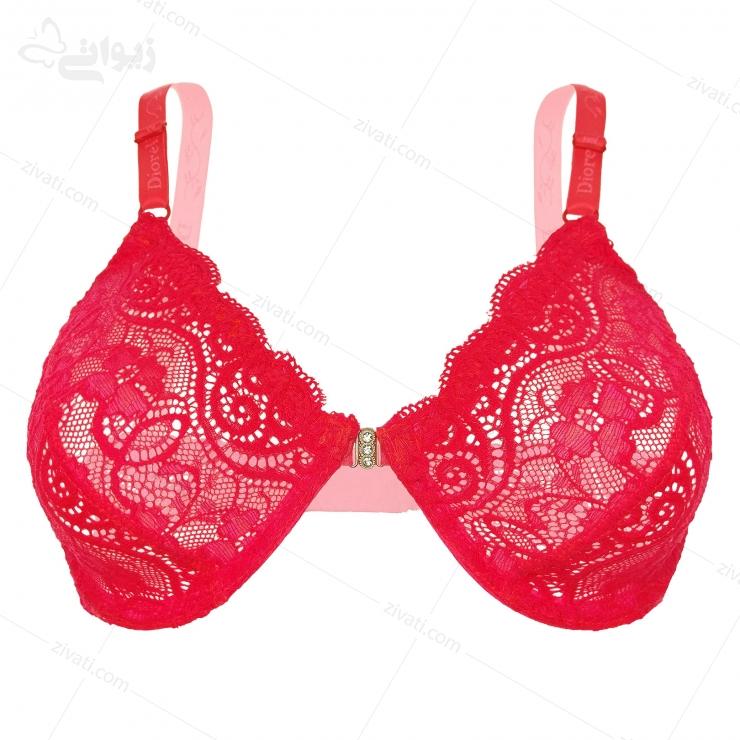 set-dn-875-sharppink-bra-front ست شورت و سوتین گیپوری فنردا بدون اسفنج رنگ قرمز فانتزی دلنشین dn