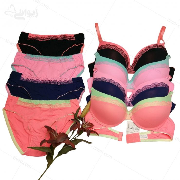 set-ji-90-multicolor ست شورت و سوتین اسفنجی فنردار درجه یک صورتی خارجی