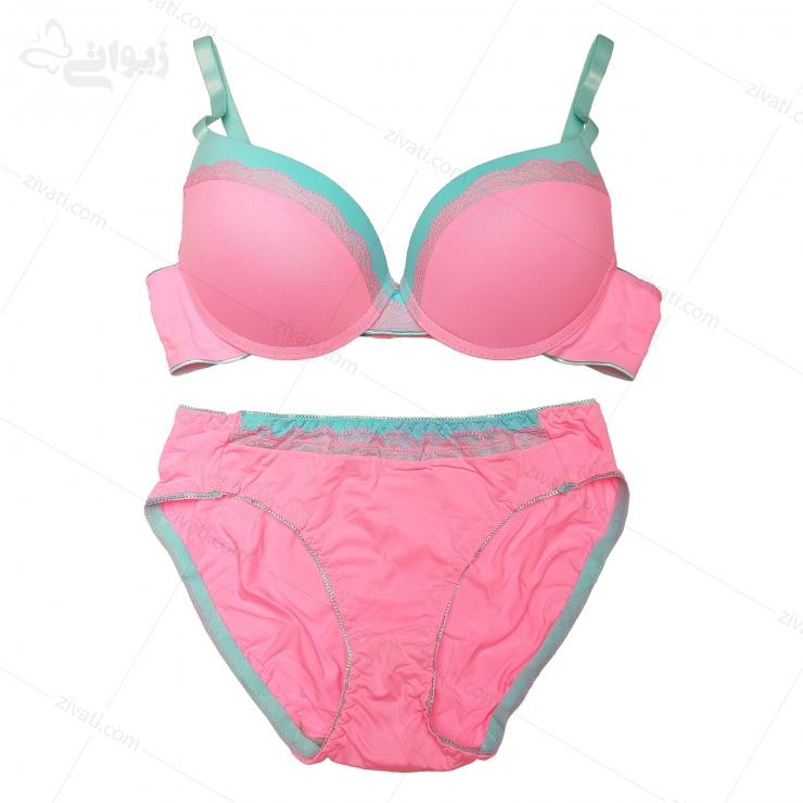 set-ji-90-pink-front ست شورت و سوتین اسفنجی فنردار درجه یک صورتی خارجی