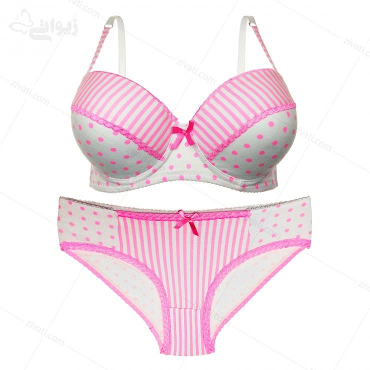 set-kailanni-13015-pink-front ست شورت و سوتین اسفنجی خال خال کایلانی