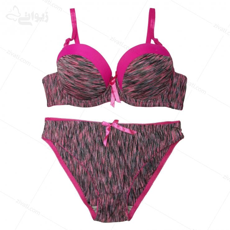set-vy-703-darkpink-front ست شورت و سوتین خارجی درجه یک طرحدار اسفنجی فنردار سرخابی