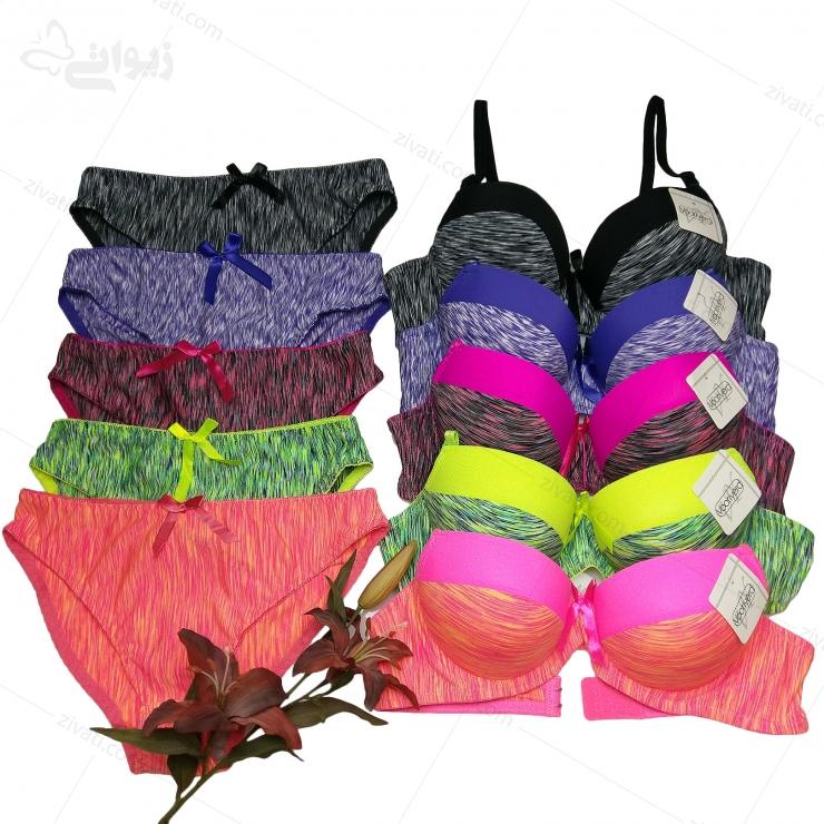set-vy-703-multicolor ست شورت و سوتین خارجی درجه یک طرحدار اسفنجی فنردار سرخابی