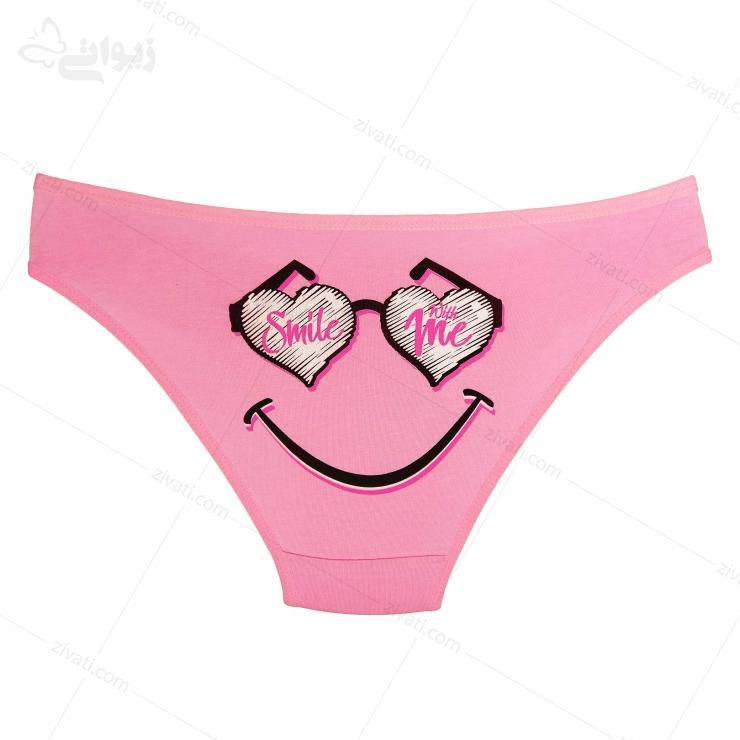 شورت زنانه اسلیپ نخی ترک رنگ صورتی طرح smile with me