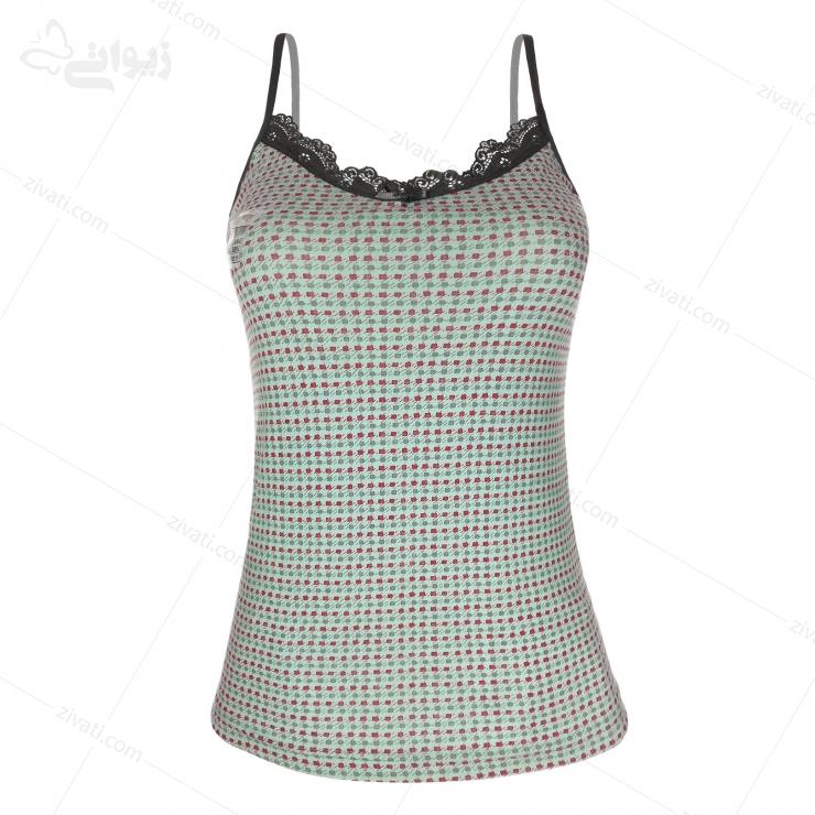 sleep-charming-0111-7-green-front تاپ زنانه خانگی نخی ترک طرح دار مدل جدید زیبا