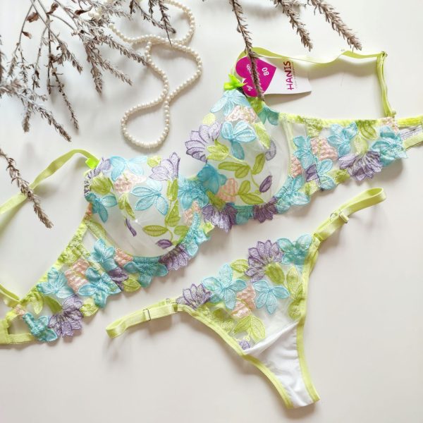 hanis-9505-underwear-set-01 شورت و سوتین فانتری طرحدار هانیس مدل 9505 - تصویر 1